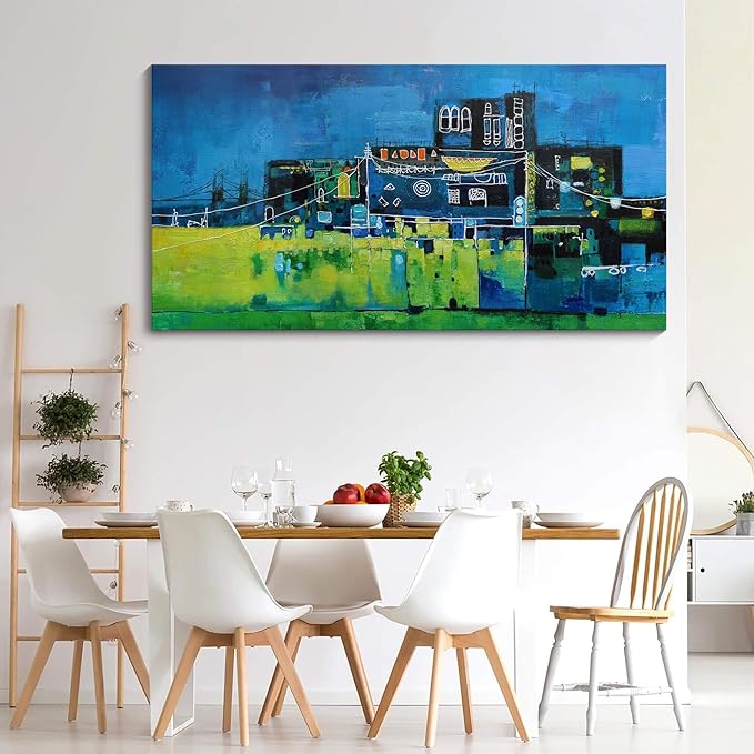 YDYSUNE Modern Abstract Wall Art for Living Room, Office & Bedroom Navy Blue City Wall Art Cityscape & Paintings for Bedroom Wall Art Pictures Wall Decor Artwork for Walls 29횞58IN