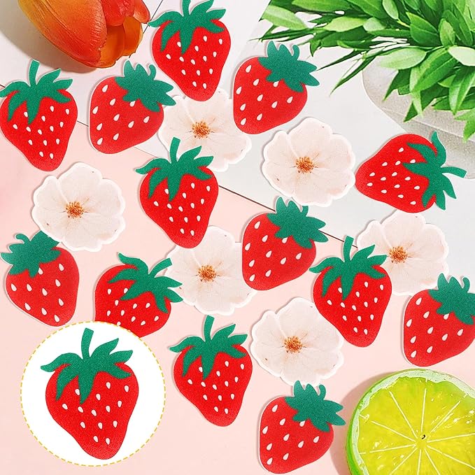 60 PCS Edible Strawberry Cupcake Toppers Wafer Paper Berry Strawberry Birthday Decorations Edible Flower Cupcake Picks for Baby Shower Wedding Birthday Party Cake Food Decorations Supplies