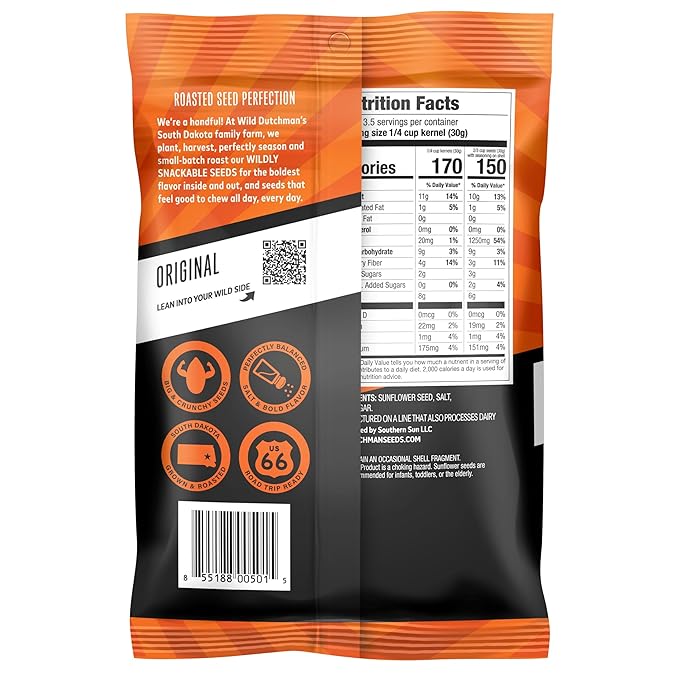 Wild Dutchman Roasted Sunflower Seeds in a Resealable Bag for Ultimate Freshness and an Easy Pour Snack, Salted Original Flavor, 13 oz (Pack of 3)