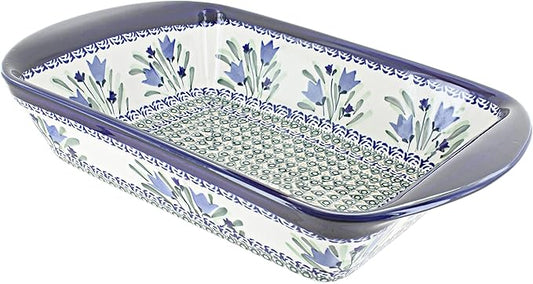 Blue Rose Polish Pottery Blue Tulip Large Rectangular Baker with Handles