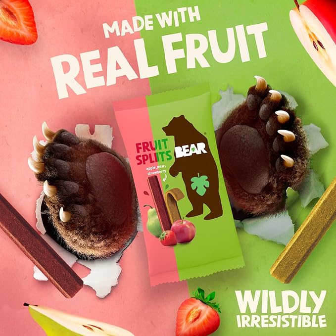 BEAR Real Fruit Snack Splits - Gluten Free, Vegan, and Non-GMO - Apple and Strawberry ??Healthy School And Lunch Snacks For Kids And Adults, 0.7 Ounce (Pack of 18)