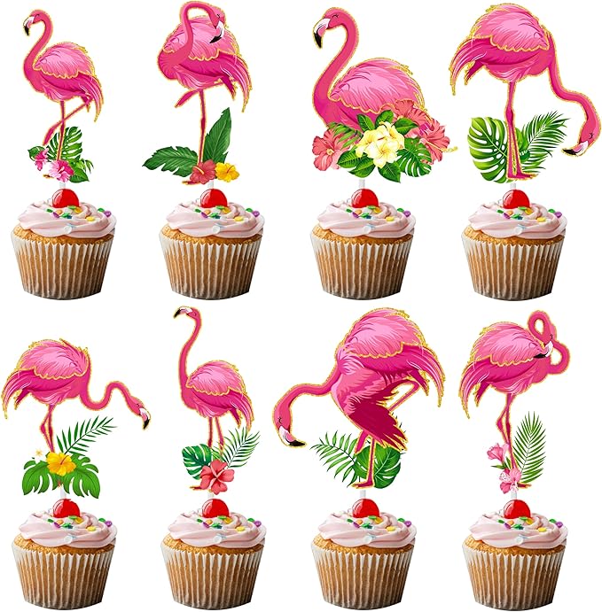 36pcs Glitter Pink Flamingo Cupcake Toppers Decoration Flamingo Themed Birthday Party Supplies Flamingo Party Cupcake Toppers Decorations for Hawaiian Tropical Theme Party Baby Shower Supplies