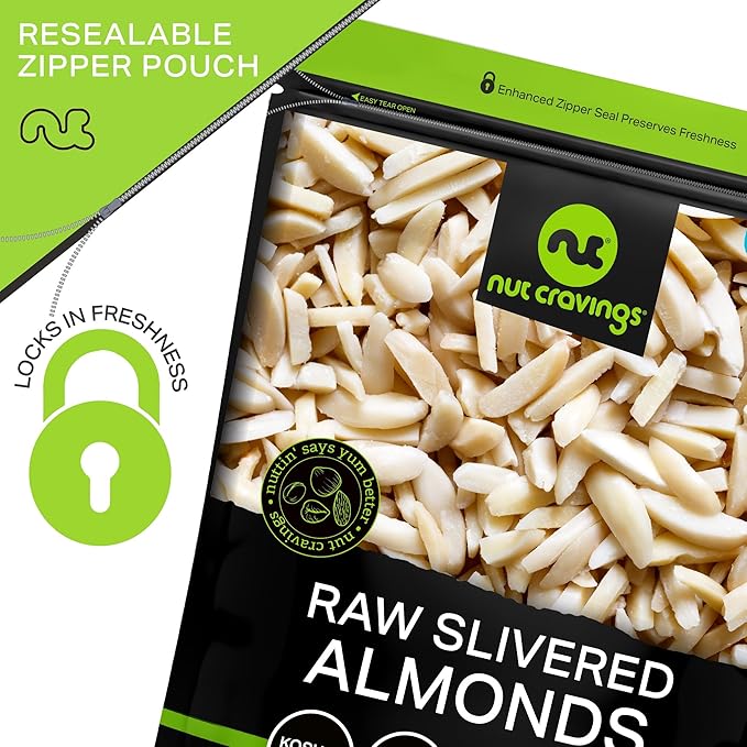 NUT CRAVINGS - Raw Slivered Almonds, Unsalted, (80oz - 5 LB) Packed Fresh in Resealable Bag - Nut Snack - Food Assortments Ideal for Trail Mixed Nuts