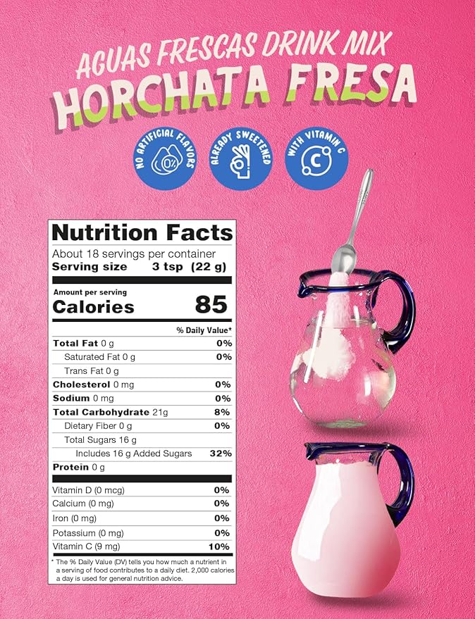 Klass Aguas Frescas | Drink Mix | Horchata & Strawberry Horchata | Flavors From Natural Sources, No Artificial Flavors, With Vitamin C (Makes 7 to 9 Quarts) 14.1 Oz Family Pack (4Pack)