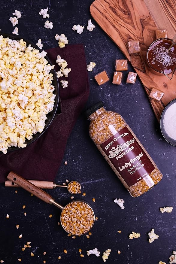 Amish Country Popcorn | 2-14 oz Bottles | Ladyfinger Popcorn Kernels | Old Fashioned, Non-GMO and Gluten Free (2-14 oz Bottles)