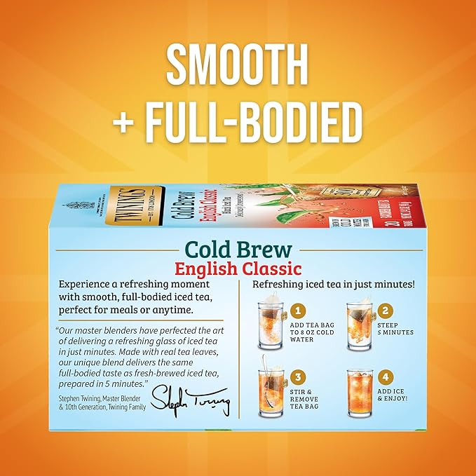 Twinings English Classic Cold Brew Iced Tea Bags, 20 Count (Pack of 6), Unsweetened Black Tea, Caffeinated, 120 Teabags