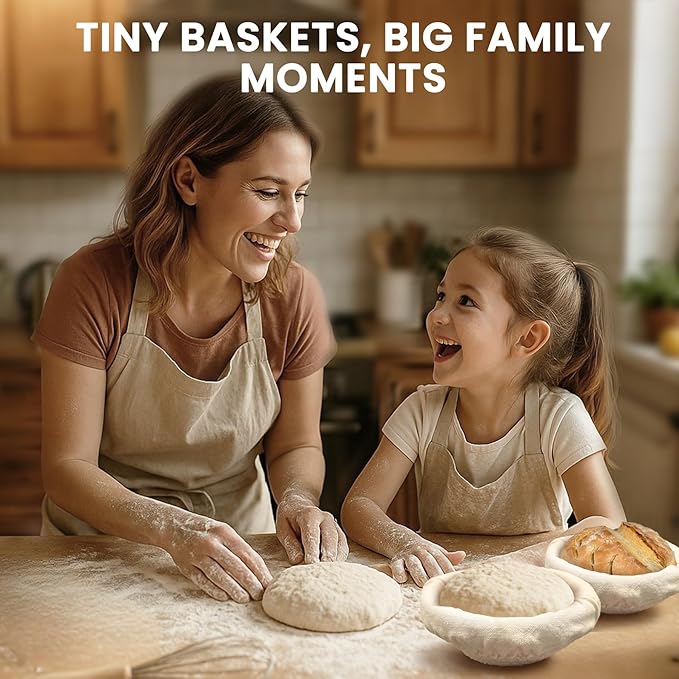 Mini Bread Dough Proofing Basket (5.5'', Set of 6), Natural Cotton Rope Mini Banneton Basket & Liner, Sourdough Banneton Basket for Bread Bowls & Small Loaves