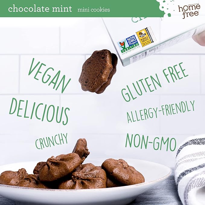 Homefree Chocolate Mint Mini Cookies, Gluten Free, Nut Free, Vegan, School Safe and Allergy Friendly Snack, 5 oz. Box (Pack of 6)