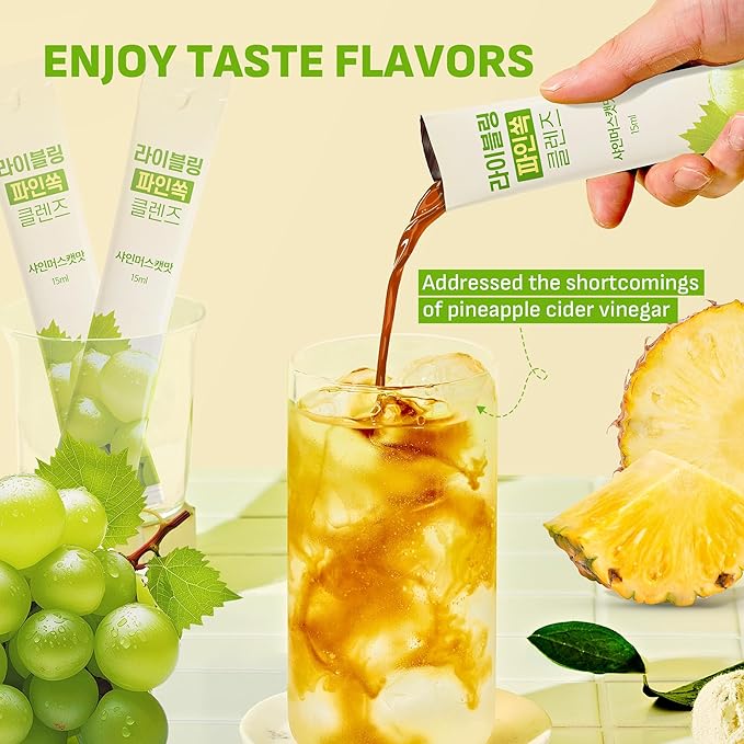 [Liveling] Pineapple Cider Vinegar Drink Stick ??ShineMuscat Flavor | Supports Digestion, Daily Cleanse, Sugar-Free, Low-Calorie, Portable On-The-Go Packets (30 sticks)