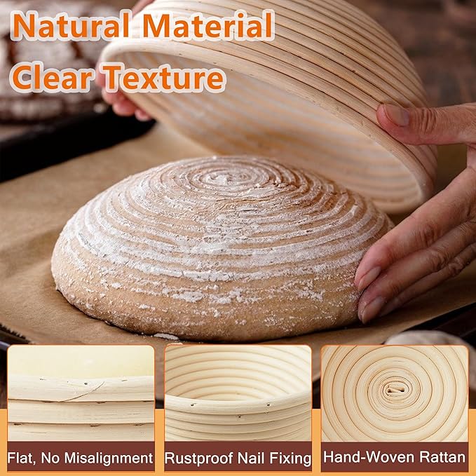 Banneton Bread Proofing Basket Set, 9 Inch Round & 10 Inch Oval Sourdough Bread Baking Supplies - Complete Bread Proofing Basket Kit for Home and Commercial Use, With Gift Box