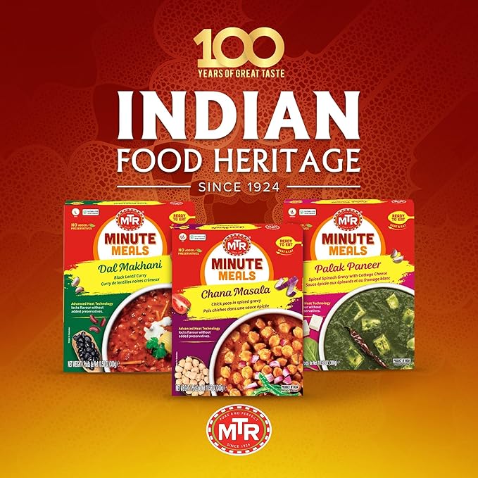 MTR - Minute Meals: Chana Masala - Savory Chickpeas in Spiced Gravy - Authentic Indian Ready-to-Eat Meal - No Added Preservatives - A Quick Meal Suitable for Vegetarians, Ready in Minutes! (Pack of 6)