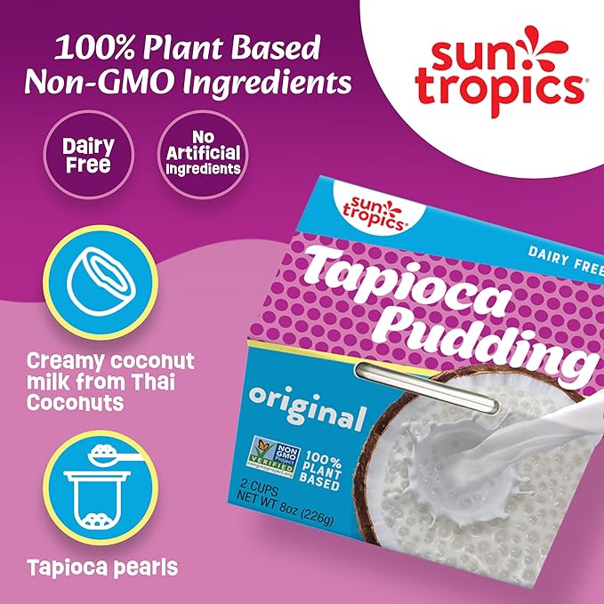 Sun Tropics Tapioca Pudding, Original | Vegan Dairy Free Pudding | Gluten Free, Non-GMO | Ready-to-Eat Cups 4.0oz (Pack of 6)