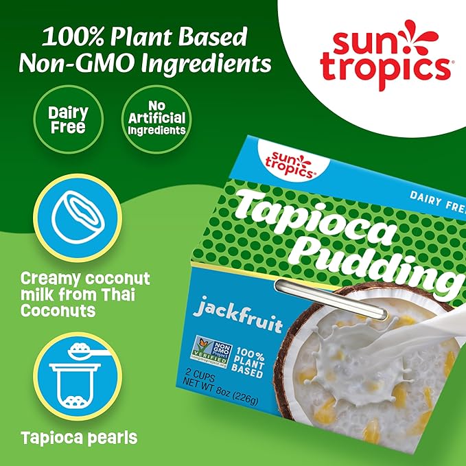 Sun Tropics Tapioca Pudding, Jackfruit | Vegan Dairy Free Pudding | Gluten Free,Non-GMO | Ready-to-Eat Cups 4.0oz (Pack of 6)