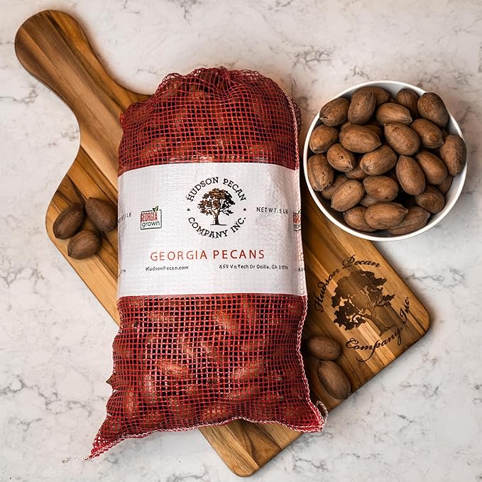 HUDSON PECAN: Georgia Grown Pecans, Classic In-Shell. Family-Owned, Premium Southern Unshelled Nuts. Slightly Sweet Flavor (Gluten-Free, Kosher, Keto Snack, Salad Topping or Baking Ingredient), 5lb Bag