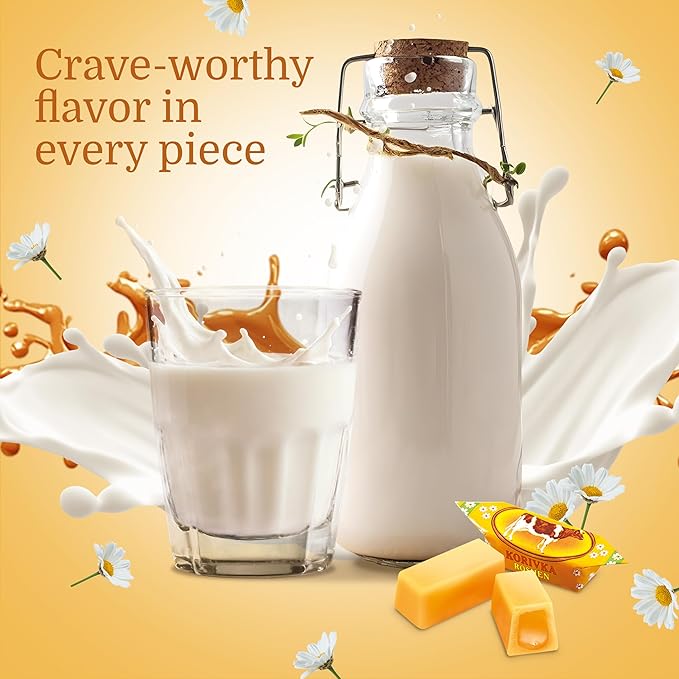 Roshen Korivka Milk Fudge Candy, 13.33oz (378g), Approx. 14 Pieces, Ukrainian Non-Glazed Dairy Fudge with Sugary Crust & Creamy Liquid Filling, Individually Wrapped, Kosher, Halal - Pack of 1