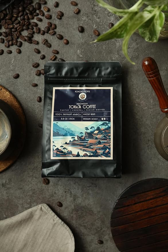 Komodo Koffee Organic Toraja Specialty Coffee sourced from Toraja, Indonesia - Whole bean - Medium Roast 8.8oz (250g)