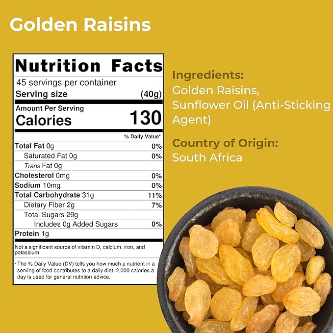 Amrita Golden Raisins 4 lb | No Added Sugar, Naturally Sweet, Gluten Free Dried Sultanas, Kishmish | Packed Fresh in Resealable Bags | Yellow and White Raisins, Vegan Snacks, Healthy Snacks