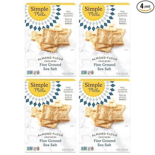 Simple Mills Almond Flour Crackers, Fine Ground Sea Salt - Gluten Free, Vegan, Healthy Snacks, 4.25 Ounce (Pack of 4)