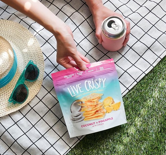 Live Crispy Fruit Chips - Pineapple-Powered Snack Packed with 100% Natural Fruit - Antioxidant-Rich, Vitamin-Packed (Coconut/Pineapple) 4 Pack