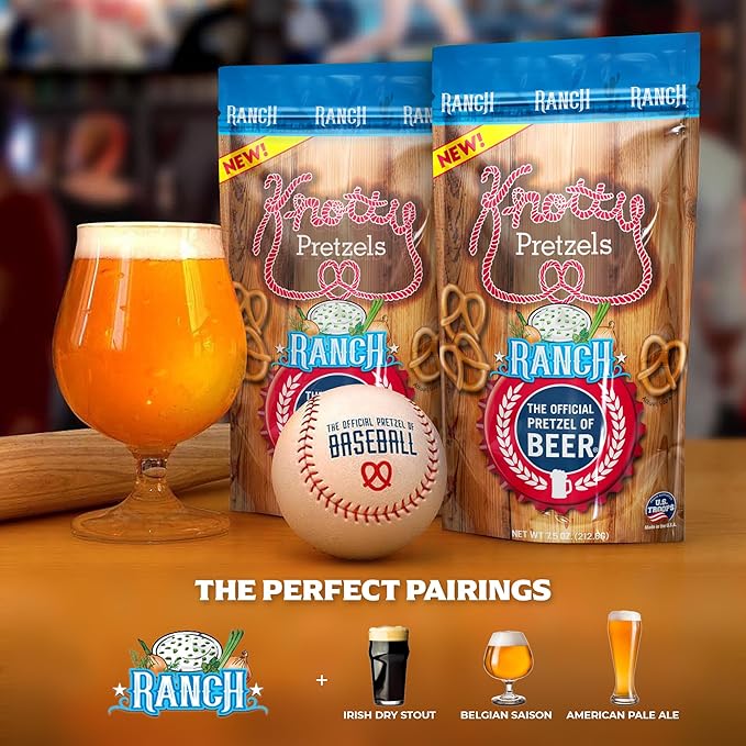 Knotty Pretzels ?쏷he Official Pretzel of Beer??7.5 oz Individual Seasoned Pretzels in Resealable Pretzel Snack Bags, The Perfect Pairing for Beer, Ranch Flavor (6-Pack)