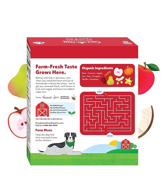 Once Upon A Farm Soft-Baked Bars, Apple & Oat, Kosher, USDA Certified Organic, Non-GMO, 4 Count, 4.8 Ounce (Pack of 8)