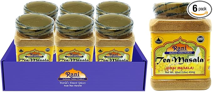 Rani Tea (Chai) Masala Indian Spice Blend 16oz (1lb) 454g Bulk PET Jar, Pack of 6 ~ All Natural | Vegan | Gluten Friendly | Salt & Sugar Free | NON-GMO | No Colors | Indian Origin