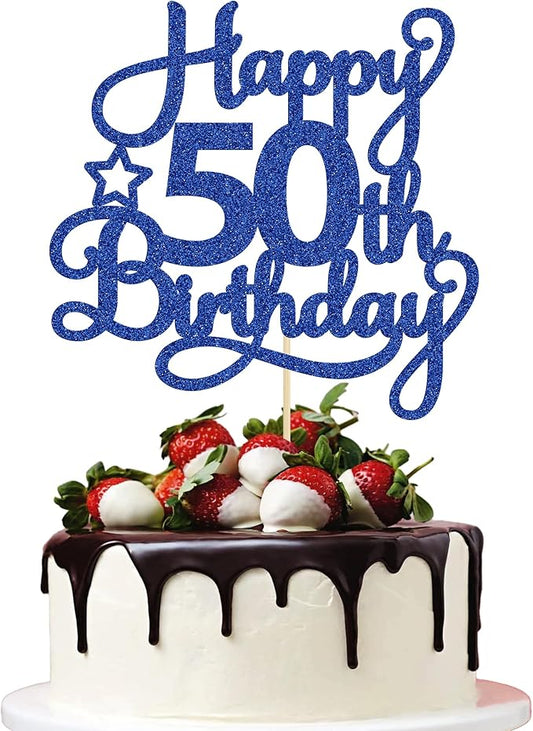 1 Pack Happy 50th Birthday Cake Topper Blue Glitter 50 & Fabulous Cheers to 50 Years Old 50th Birthday Cake Pick for Celebrating 50th Birthday Anniversary Party Cake Decorations Supplies