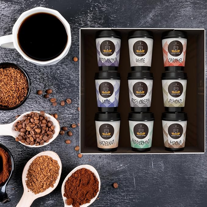Coffee Gifts - Instant Coffee Gift Set For Men, 9 Flavoured, Coffee Lover Gifts |Coffee Gifts For Women, Men |Coffee Sampler Gift Set |Coffee Hamper Gifts |Gifts For Men & Women