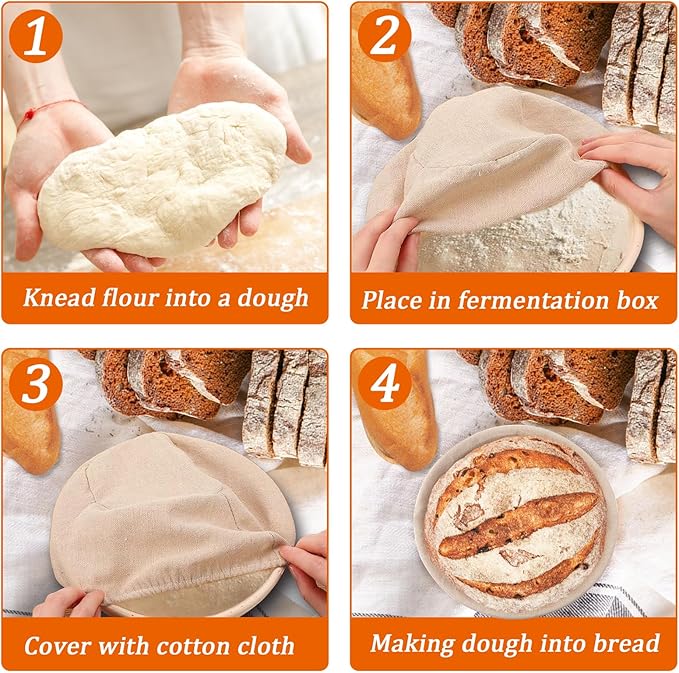 9 inch Round Banneton Bread Proofing Basket Sourdough Bread Baking Supplies Set of 3 Sourdough Starter Kit Baking Gifts