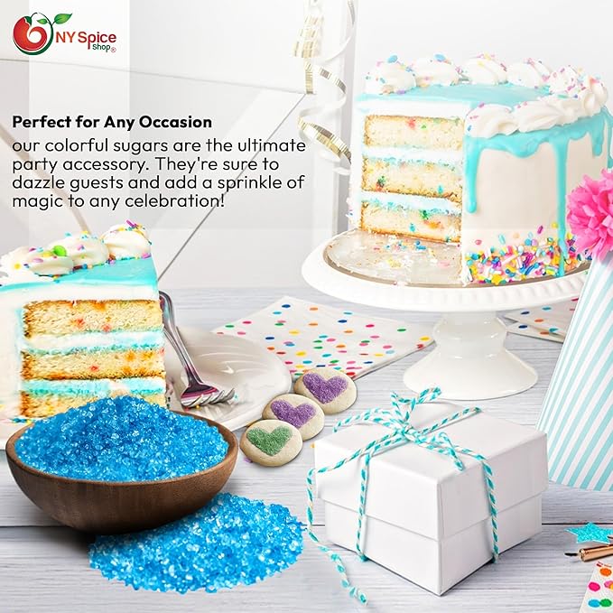 NY Spice Shop Light Blue Sanding Sugar - 8 Ounce Sweet Colorful Edible Sprinkles For Candy Dish - Sugar Sprinkles For Cake Decorating Cookies Basket & Dishes