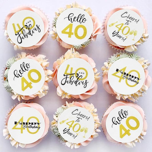 40pcs Edible Cheers and Beers to 40 Years Cupcake Toppers Cheers and Beers Cake Toppers Picks Happy 40th Birthday Anniver Beer Themed Party Supplies