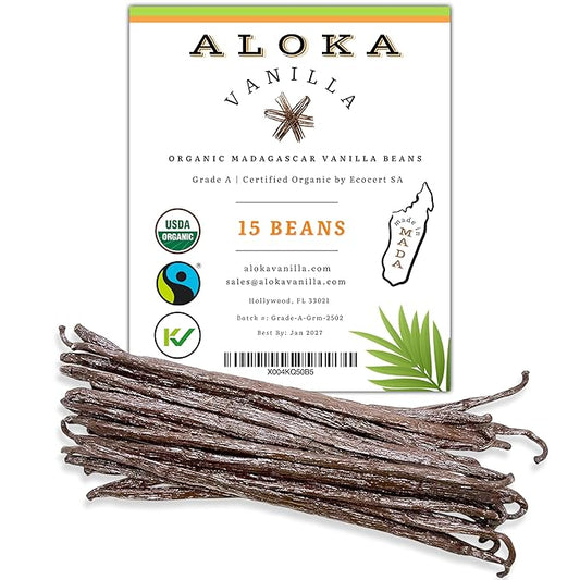 15 Count Organic Madagascar Vanilla Beans – Grade A Bourbon Pods | Gourmet Whole Vanilla Beans for Baking, Cooking, Extract Making | Rich Aroma, Premium Flavor, Non-GMO, Vegan
