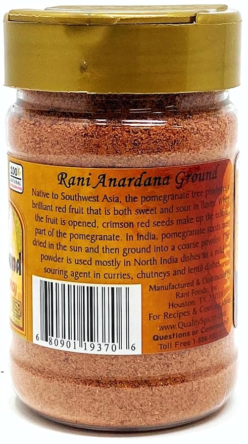 Rani Anardana (Pomegranate) Ground, Indian Spice 3oz (85g) PET Jar ~ All Natural | No Color | Gluten Friendly | Vegan | NON-GMO | No Salt or fillers | Indian Origin