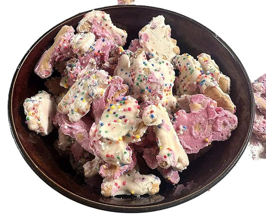 Pink and White Yogurt Coated Animal Crackers - 1 lb of Fresh Gourmet Sweet Creamy Covered Dipped Animal Crackers with Rainbow Non Pareil Beads in Resealable Bag