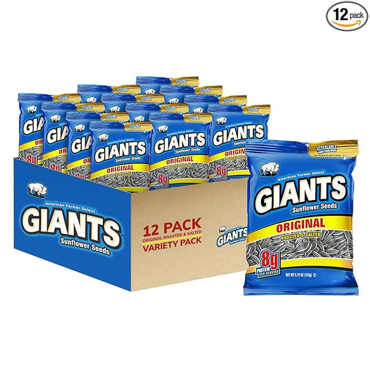 GIANTS Original Sunflower Seeds - Sunflower Seeds to Eat, Sunflower Seeds Bulk, Lightly Salted Sunflower Seeds for Eating, High Protein Snack - 5.75 oz Resealable Bags (Case of 12)