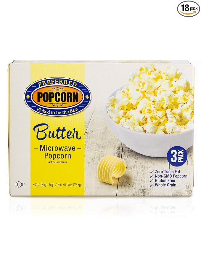 Preferred Popcorn Microwave Popcorn, Buttery Popcorn, 18 Pack - Non-GMO, Whole Grain, Gluten Free