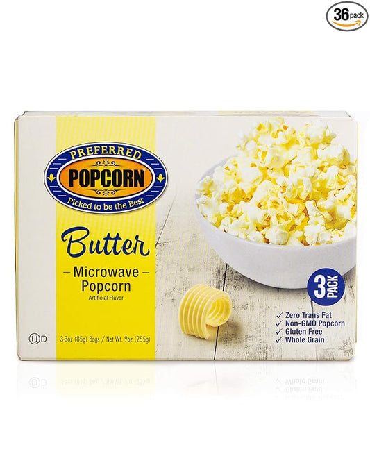 Preferred Popcorn Microwave Popcorn, Buttery Popcorn, 36 Pack - Non-GMO, Whole Grain, Gluten Free