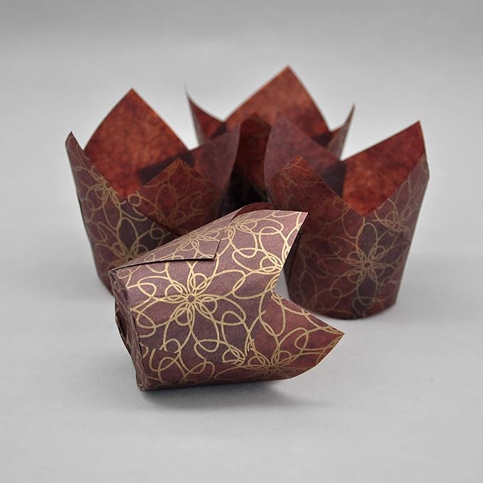 Muffin Greaseproof paper Baking cupcake cups, 2"(Bottom diameter) x 3-1/2"(Height) Fancy Floral Print Tulip Baking Cup Case of 125 pcs (125, Standard)