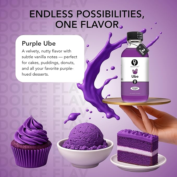 Dolce Flav Purple Ube Extract ??2 Ounce Water-Soluble Kosher, Sugar-Free, Concentrated Sweet Ube Flavoring for Baking, Ice Cream & Pastries, Includes Measured Dropper