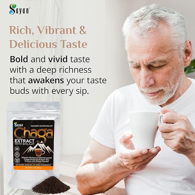 Sayan Siberian Chaga Mushroom Extract with Shilajit Powder (4 oz) ??Organic Antioxidant Tea ??Immune and Digestion System Support ??Fulvic Acid Supplement ??Energy & Clarity ??No Fillers