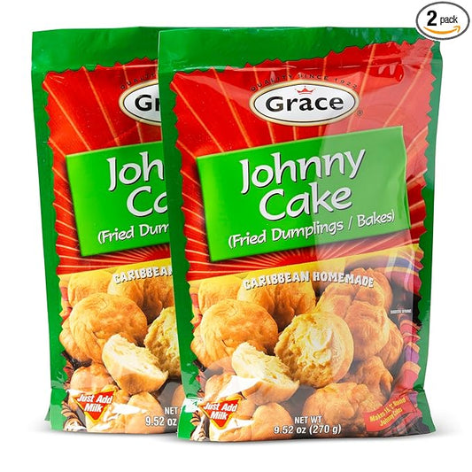 Grace Johnny Cake Fried Dumplings Mix 9.5oz - 2 Pack of Jamaican Cake Mix for Making Caribbean Cornmeal Pancakes, Southern Hoecakes & Caribbean Bakes