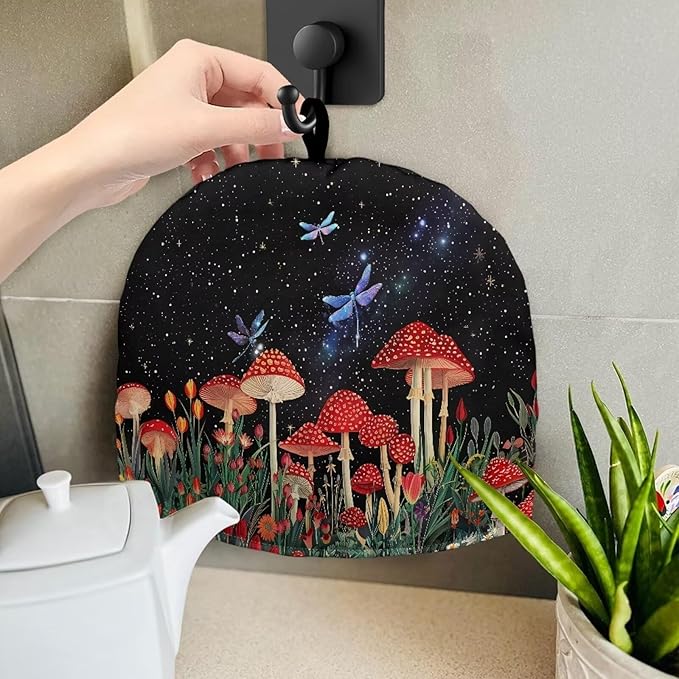 Mushroom Dragonfly Tea Cozy Cover Warmth Keep Teapot Cover Insulated for Coffee Tea Drinkers Reusable Domed Thick Tea Cozies Scratch Proof Teapot Cozy Breakfast Warmer with Cotton Filling