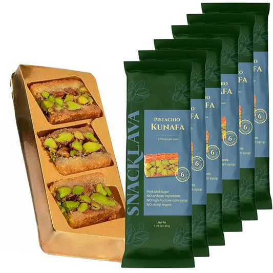 Snacklava Pistachio Kunafa Bites - 6 Pack (3 Pieces per Pack) - No Artifical Ingredients, Colors or Preservatives