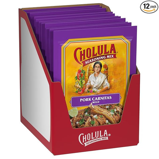 Cholula Seasoning Mix, Pork Carnitas, Mild Heat, For Tamales, Pulled Pork Tacos, Burrito Bowls, Dips and More, 1.3 oz (Pack of 12)