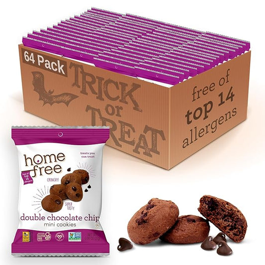 Homefree Treats You Can Trust Gluten Free Mini Cookies, Single Serve, Double Chocolate Chip, 0.95 Ounce (Pack of 64)