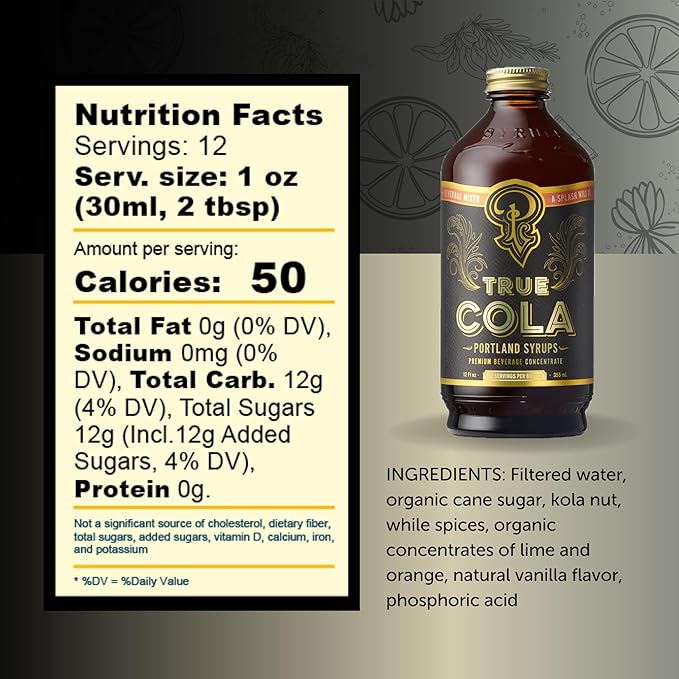 Portland Syrups True Cola – Premium Small-Batch for Cocktails, Mocktails, and Homemade Sodas – Made with Real Kola Nut and Whole Spices – 40% Less Sugar – – 12 oz bottle with 12 Servings (Pack of 1)