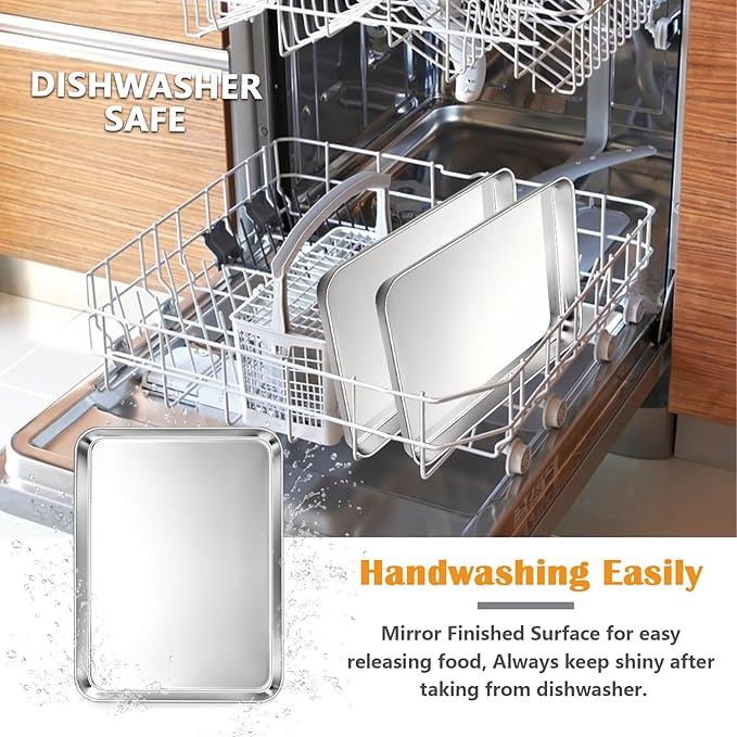 2Pcs Baking Sheet Pan Set, Joyfair Stainless Steel Cookie Sheets, Commercial Metal Pans Toaster Oven Tray Bakeware for Jelly Roll/Bread/Bacon, Heavy Gauge, Rust-free & Dishwasher Safe (12.5 Inch)