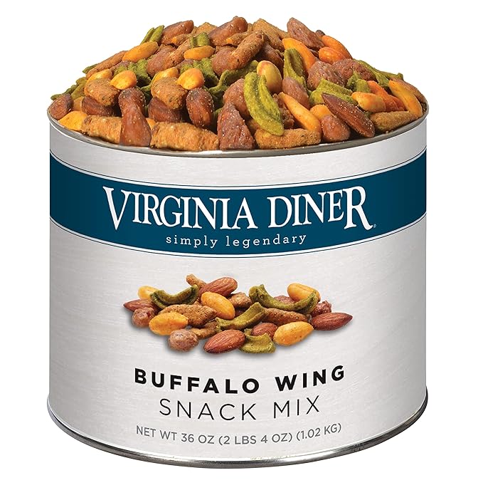 Virginia Diner Buffalo Wing Snack Mix Tin, All Natural Gourmet Snack Mix, Sesame Sticks, Peanuts, Almonds, Heart Healthy 36 Ounce (Pack of 1)