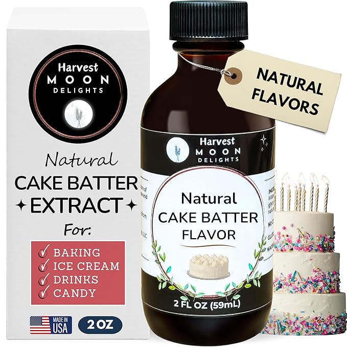 Natural Cake Batter Extract - 2 oz - Water-Soluble - By Harvest Moon Delights - Cake Batter Extract for Baking, Ice Cream, Drinks, and Candy - Flavoring, Sugar Free