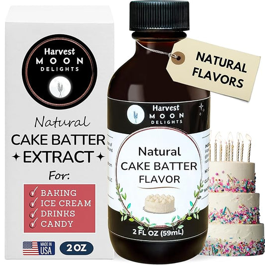 Natural Cake Batter Extract - 2 oz - Water-Soluble - By Harvest Moon Delights - Cake Batter Extract for Baking, Ice Cream, Drinks, and Candy - Flavoring, Sugar Free